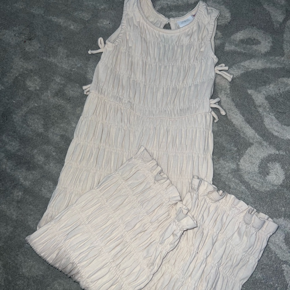 Zara Kids Cream One Piece Jumpsuit Pants with Bows